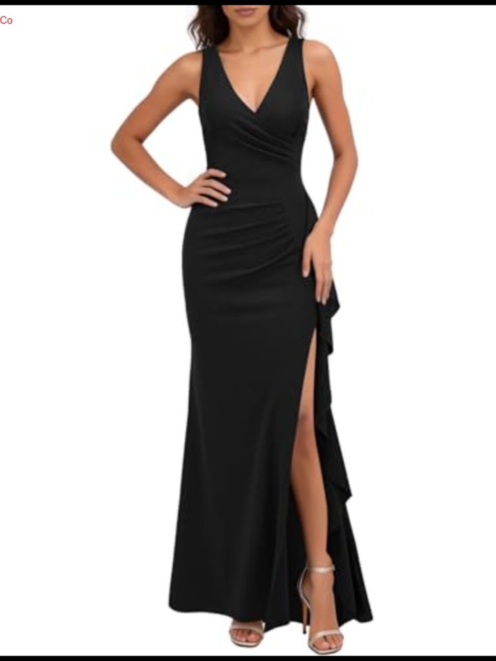 Women's Formal V-Neck Ruffle Side Slit Maxi Dress for Party